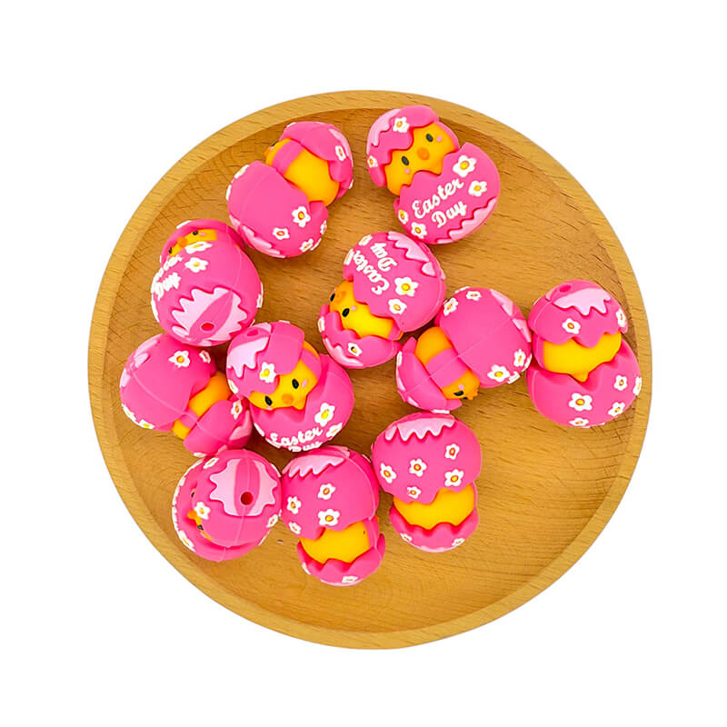 Silicone 3D Focal Beads Red Broken Chick Easter Day Text 2