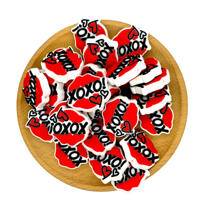 20pcs Silicone Focal Beads Valentine XoXo Lip with Heart Detail 2
