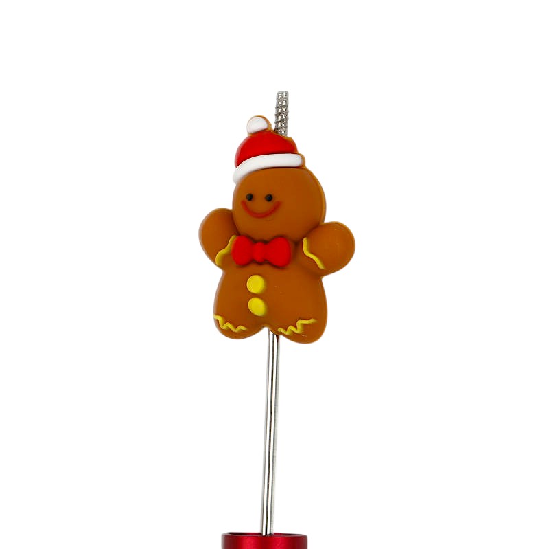 20Pcs Silicone 3D Focal Beads Christmas Gingerbread Man Wearing Hat 2
