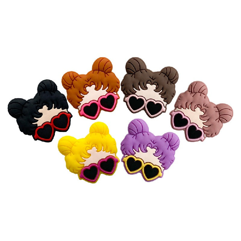 20pcs Silicone Focal Beads Girl Face with Double Bun Hairstyle