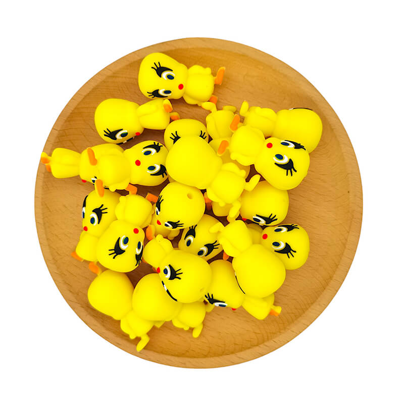Silicone 3D Focal Beads Yellow Standing Wishbone Mother Bird 2