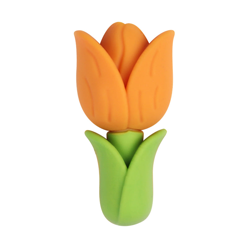 20Pcs Silicone 3D Focal Beads Tulip Flower with Green Leaves 14
