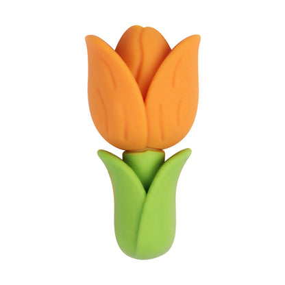 20Pcs Silicone 3D Focal Beads Tulip Flower with Green Leaves 14