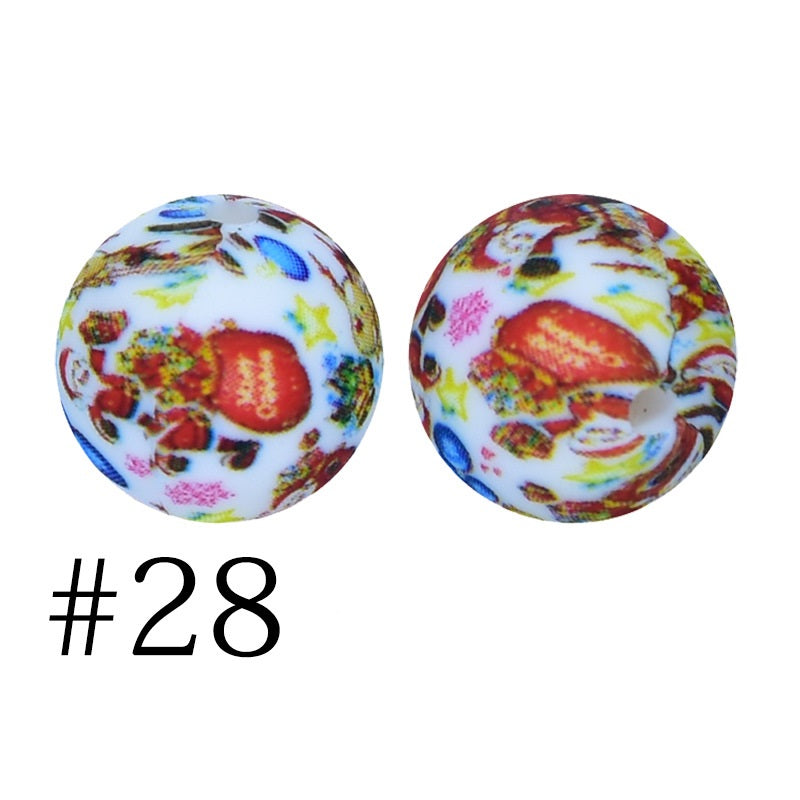 50pcs 12mm 15mm 19mm Christmas Silicone Beads Printed Design 3