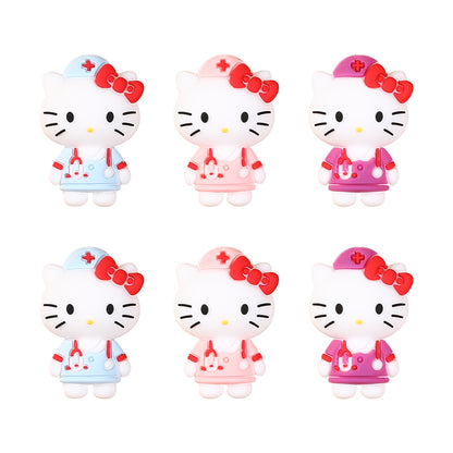20Pcs Silicone 3D Focal Beads White Cat Wearing Nurse Hat with Stethoscope 11