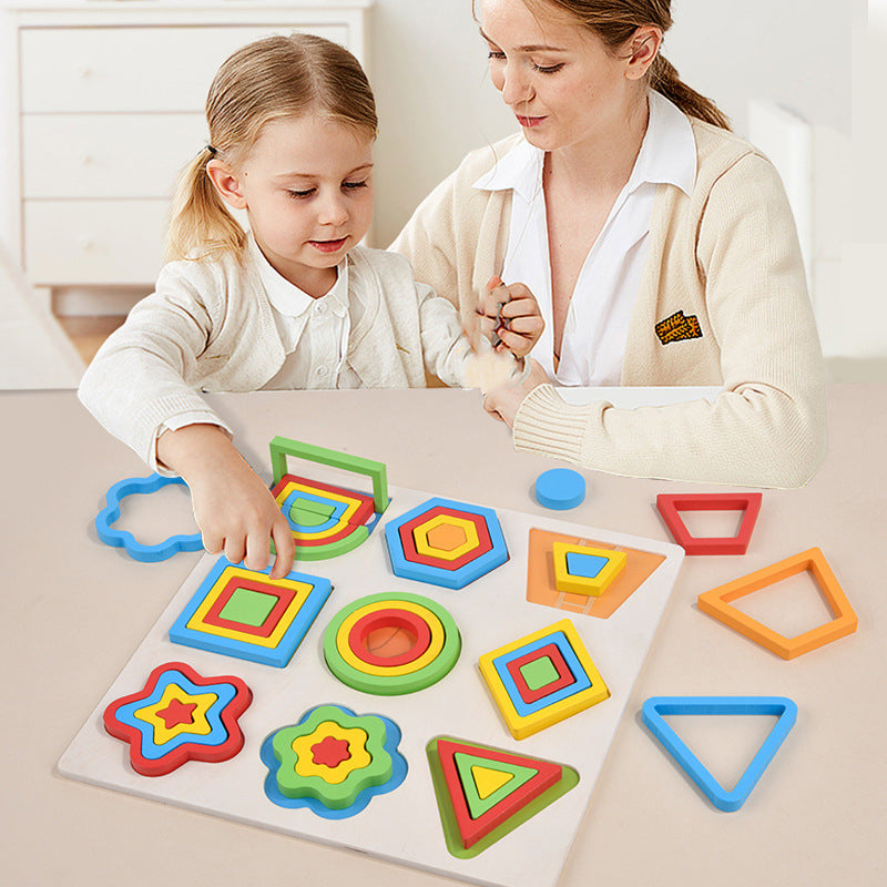 Wooden Geometric Matching Montessori Toys Educational Plate 3
