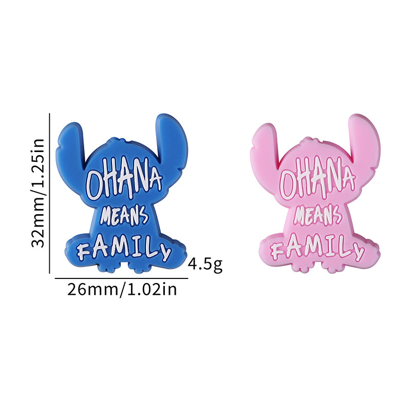 Silicone Focal Beads Blue Alien Character Large Ears Pink Blue Letters Stitch 11