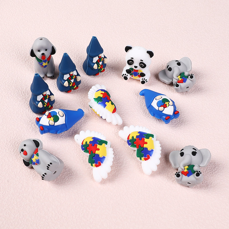 Silicone 3D Focal Beads Autism Pet Love Heart with Puzzle Design 2