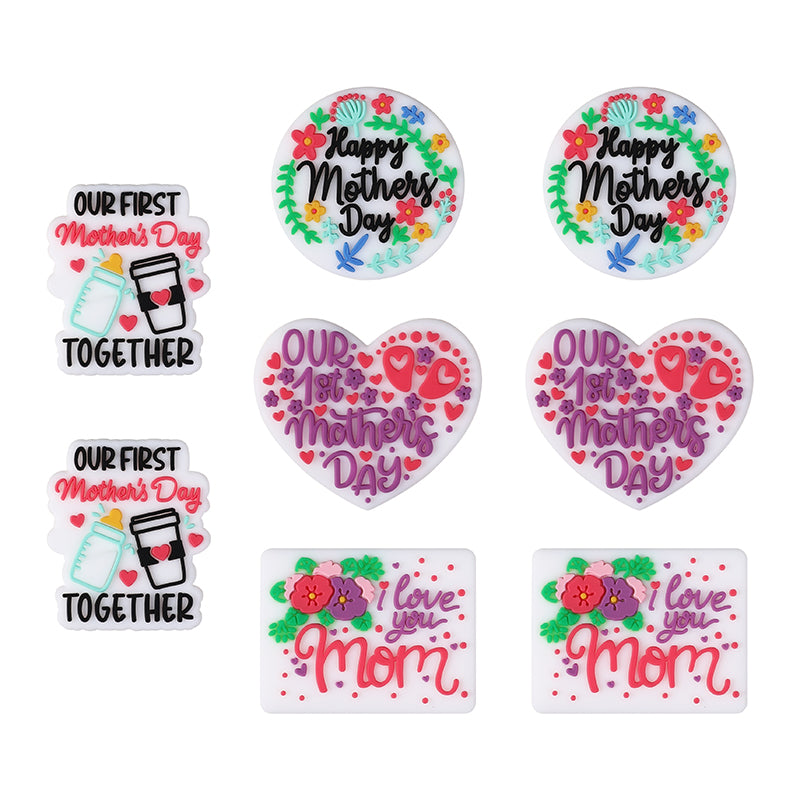 Silicone Focal Beads Mothers Day Floral Text Designs 8