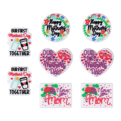 Silicone Focal Beads Mothers Day Floral Text Designs 8