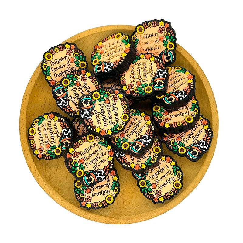 20pcs Silicone Focal Beads Autumn Leaves Pumpkin Please Text Center 2