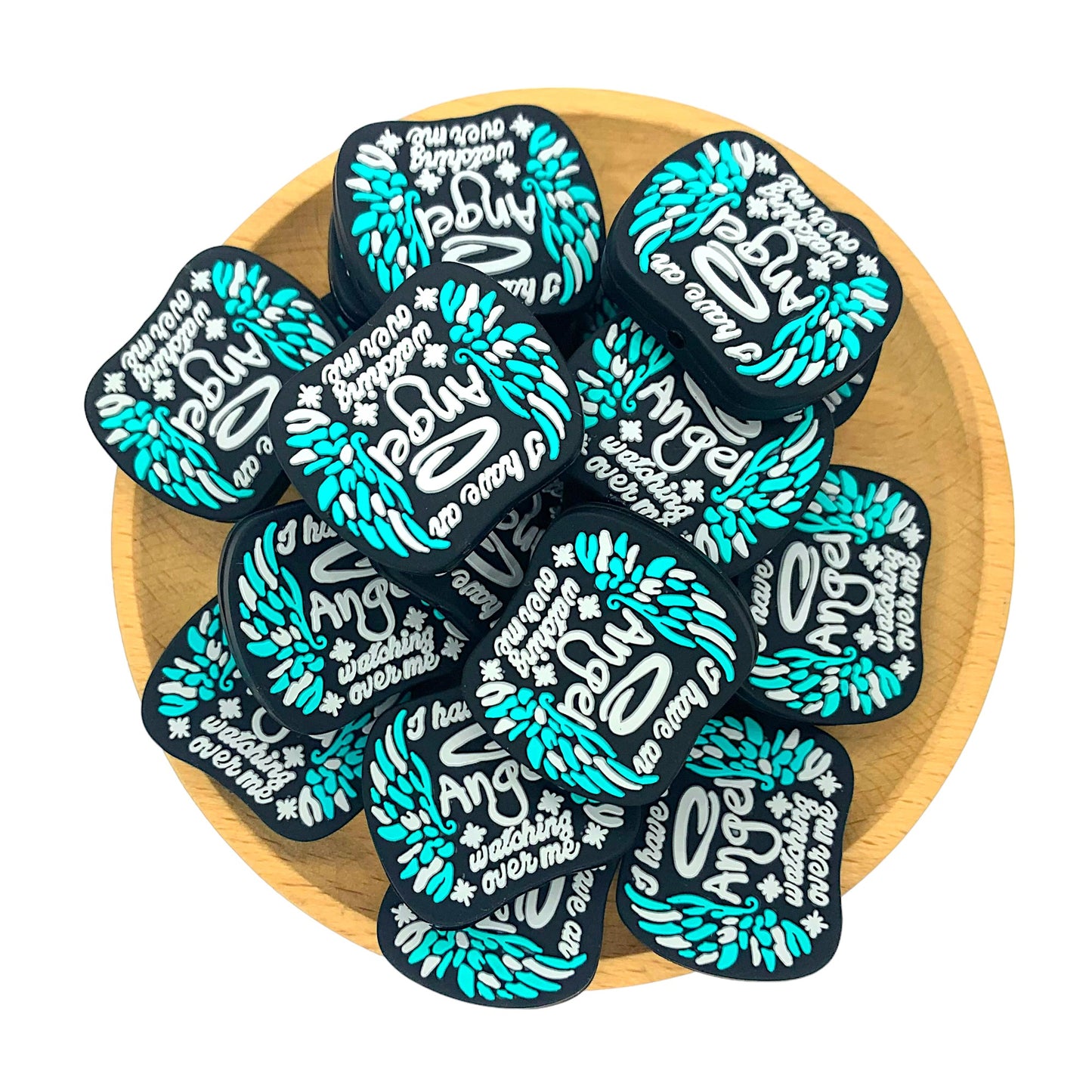 Silicone Focal Beads Angel Wings with I Have An Angel Watching Over Me Text 2