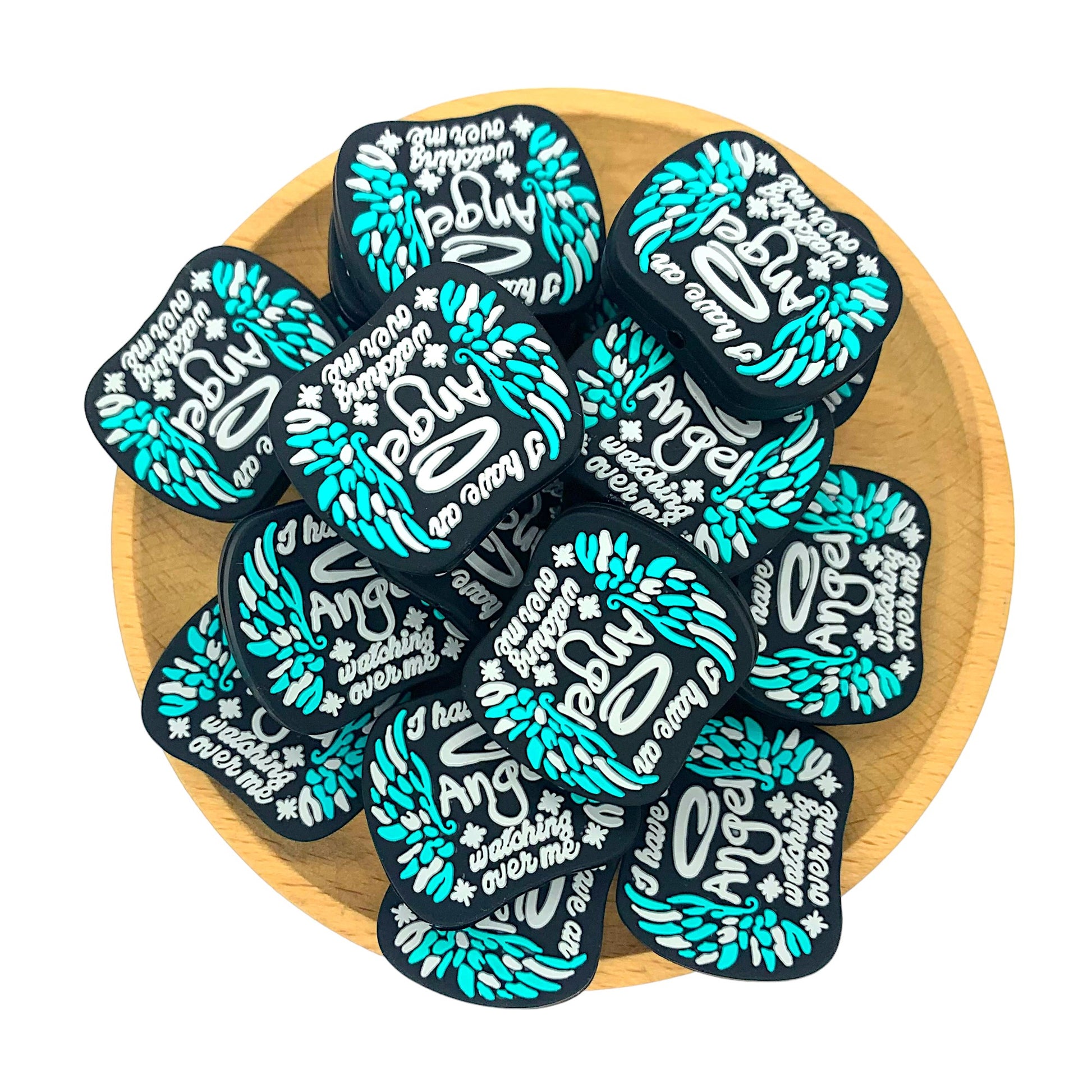 Silicone Focal Beads Angel Wings with I Have An Angel Watching Over Me Text 2