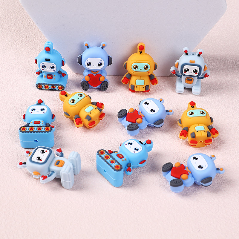 20Pcs Silicone 3D Focal Beads Love Robot Holding Heart and Front Facing 2