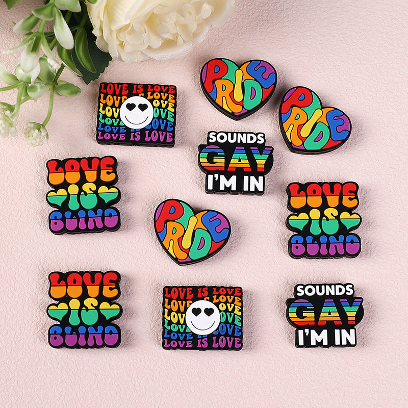 20pcs Silicone Focal Beads Rainbow Pride Theme Colored Heart and Letters 6