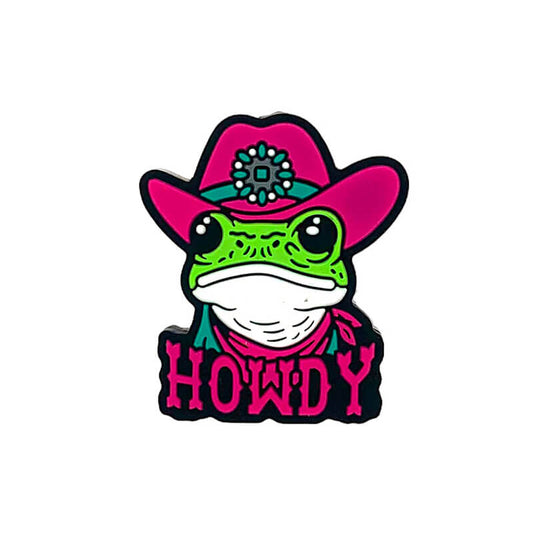 Silicone Focal Beads Western Frog Wearing Cow Hat Howdy Text