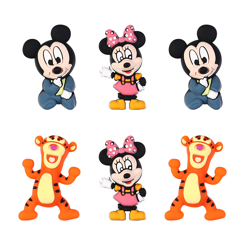 20Pcs Silicone 3D Focal Beads Round Ear Mouse Character with Bow and Orange Tiger Pose