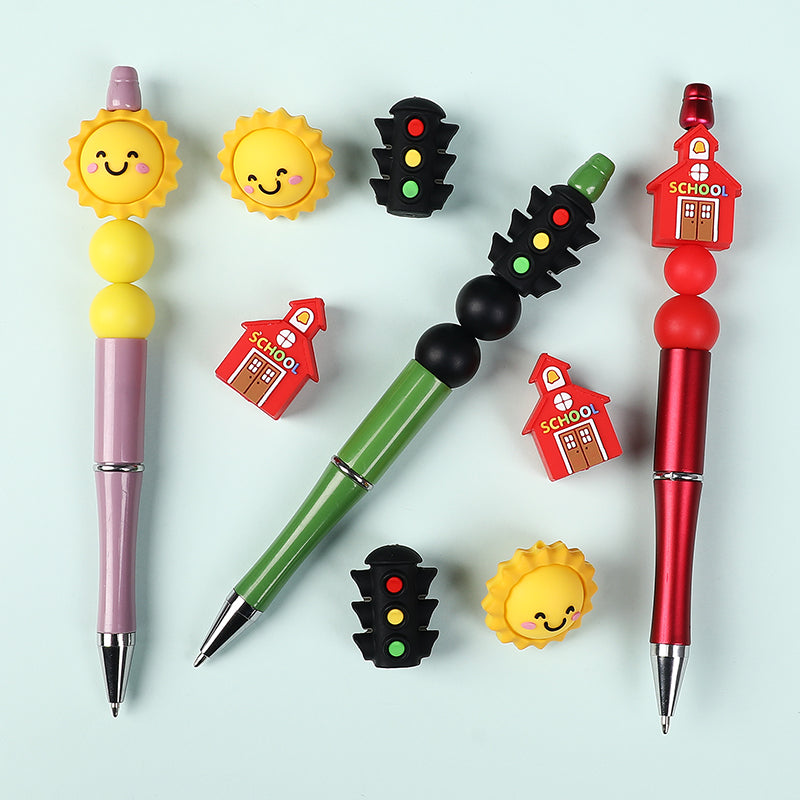 20Pcs Silicone 3D Focal Beads Traffic Light Sun School Front Facing 5