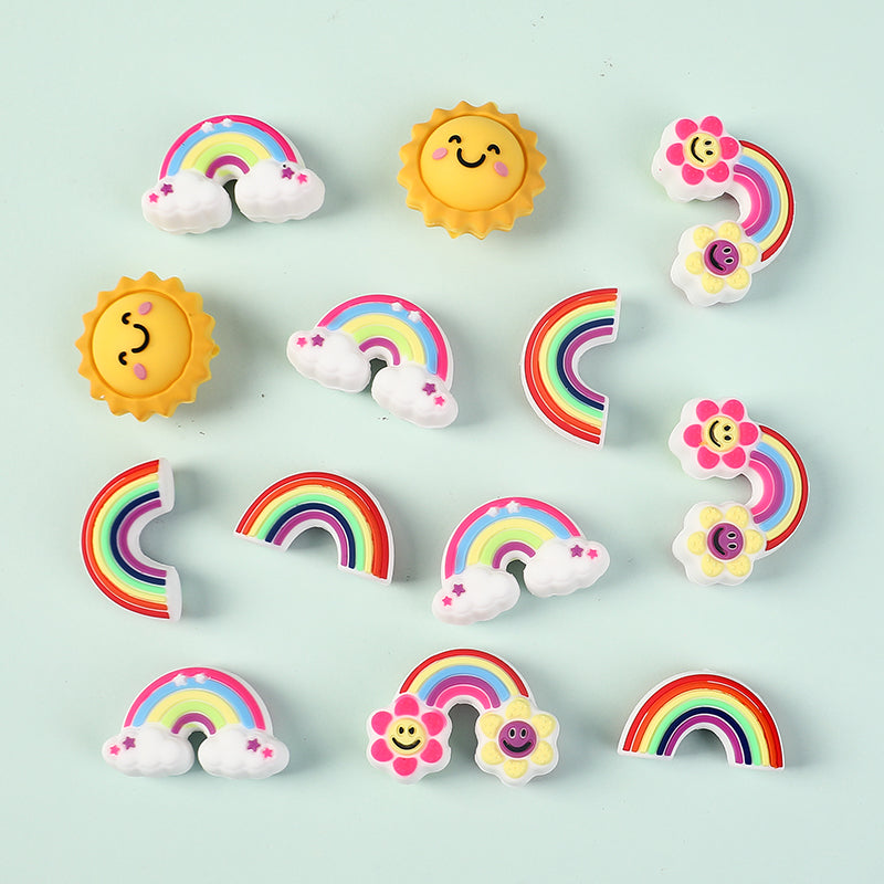 20Pcs Silicone 3D Focal Beads Smiling Sun Rainbow Flowers Holding White Cloud 2