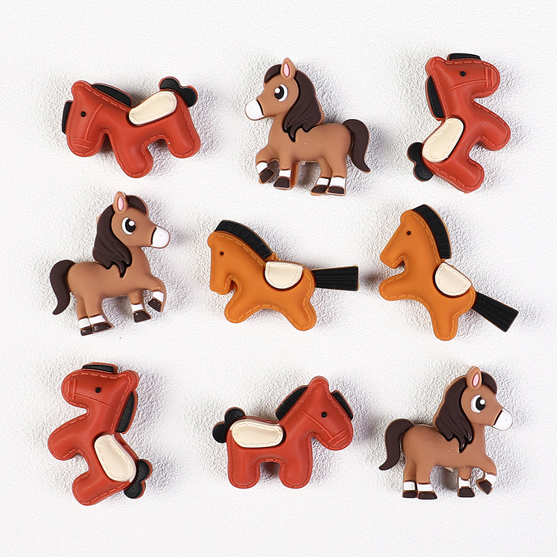 20Pcs Silicone 3D Focal Beads Brown Yellow Pony Side Profile 2