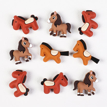 20Pcs Silicone 3D Focal Beads Brown Yellow Pony Side Profile 2