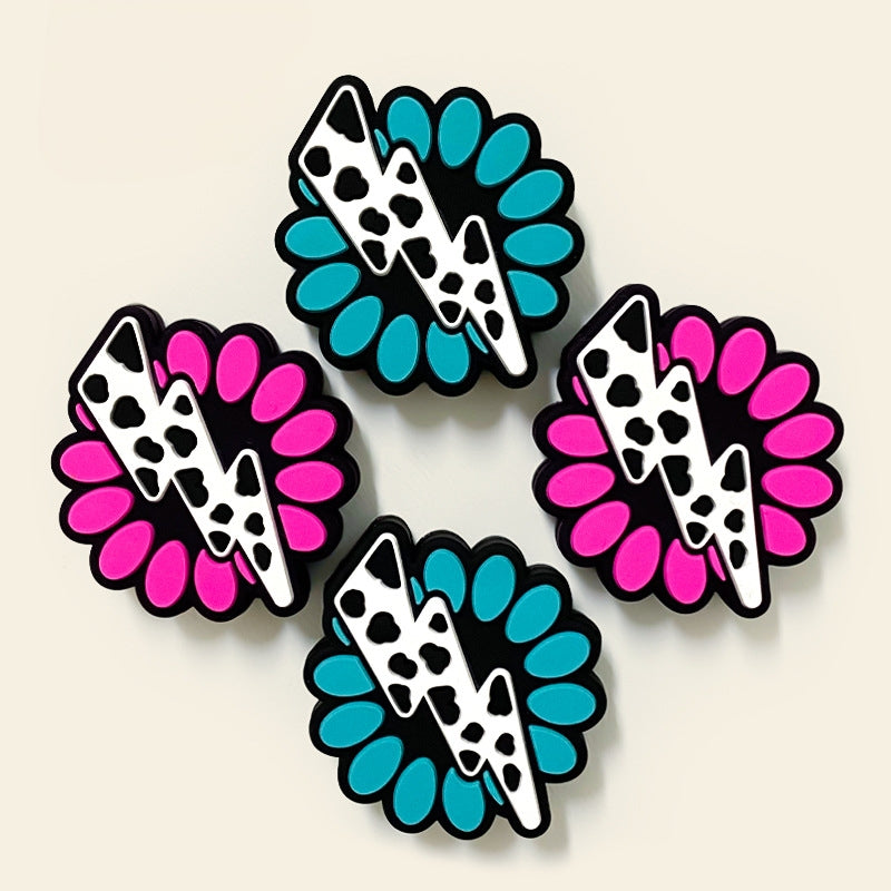 20Pcs Silicone Focal Beads Lightning Bolt with Floral Circle