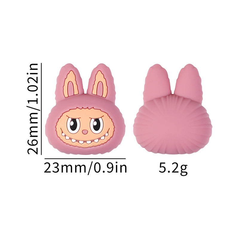 20Pcs Silicone 3D Focal Beads Pink Bunny Character Front Facing 6