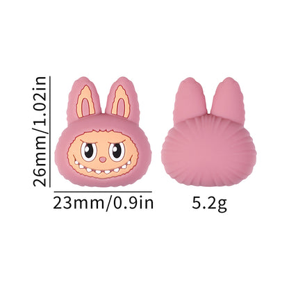 20Pcs Silicone 3D Focal Beads Pink Bunny Character Front Facing 6