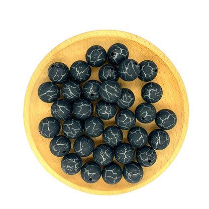 50pcs 15mm Printed Crackle Silicone Beads Colorful Design 16