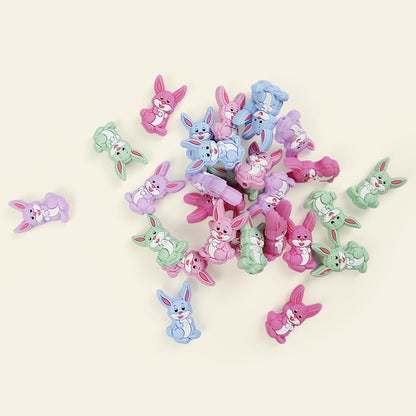 Silicone Focal Beads Cartoon Colored Long Eared Rabbit Sitting Pose 3