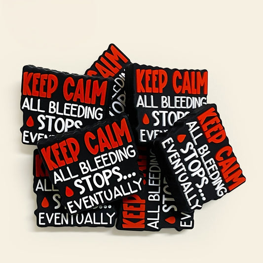 20Pcs Silicone Focal Beads Keep Calm Text with Blood Drop Detail
