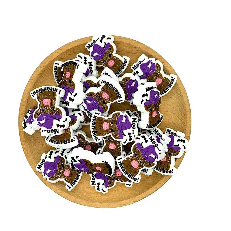 20pcs Silicone Focal Beads Halloween Witch Hat Cow Front Facing 2