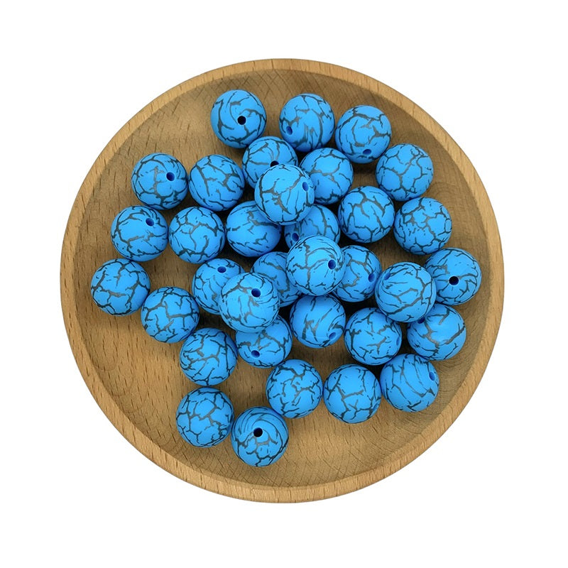 50pcs 15mm Printed Crackle Silicone Beads Colorful Design 13