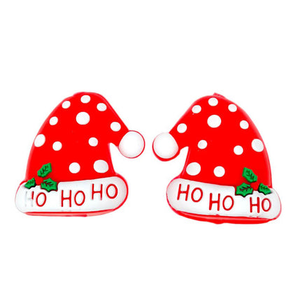 3D Silicone Focal Beads Christmas Hat Ho Ho Ho Green Leaf Detail