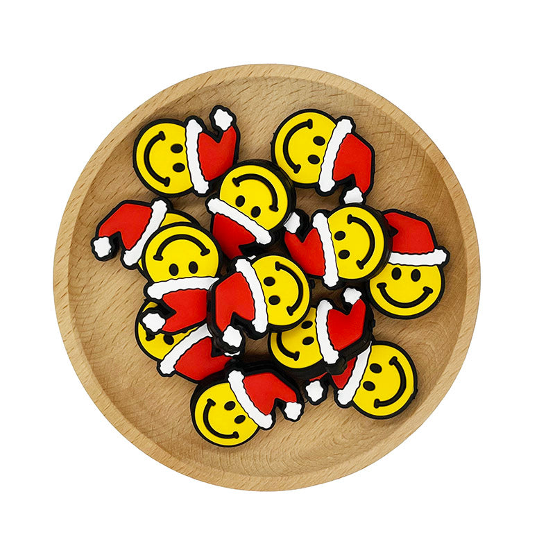 20pcs Silicone Focal Beads Christmas Smile Wearing Santa Hat 6
