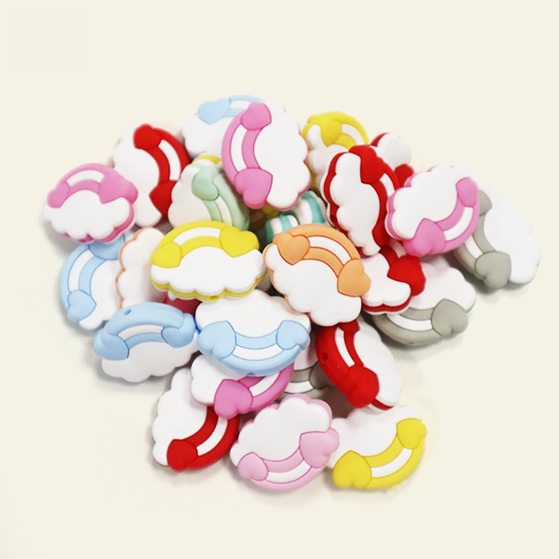 Silicone Focal Beads Cloud Rainbow Holding Heart Accents 3