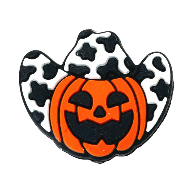 20pcs Silicone Focal Beads Halloween Pumpkin Wearing Cowboy Hat