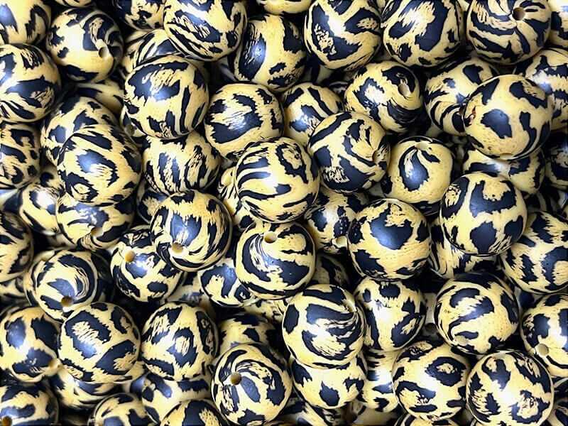 50pcs 15mm Leopard Silicone Beads Printed Design