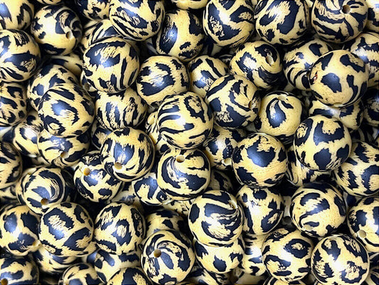 50pcs 15mm Leopard Silicone Beads Printed Design