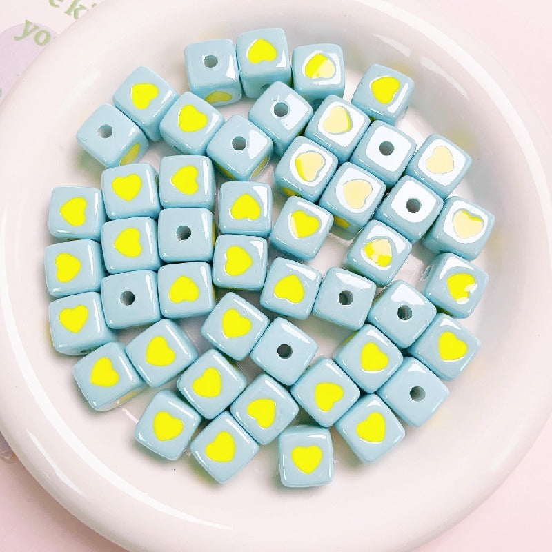 10pcs 12mm Heart Cube Acrylic Beads DIY Bracelet Making 12