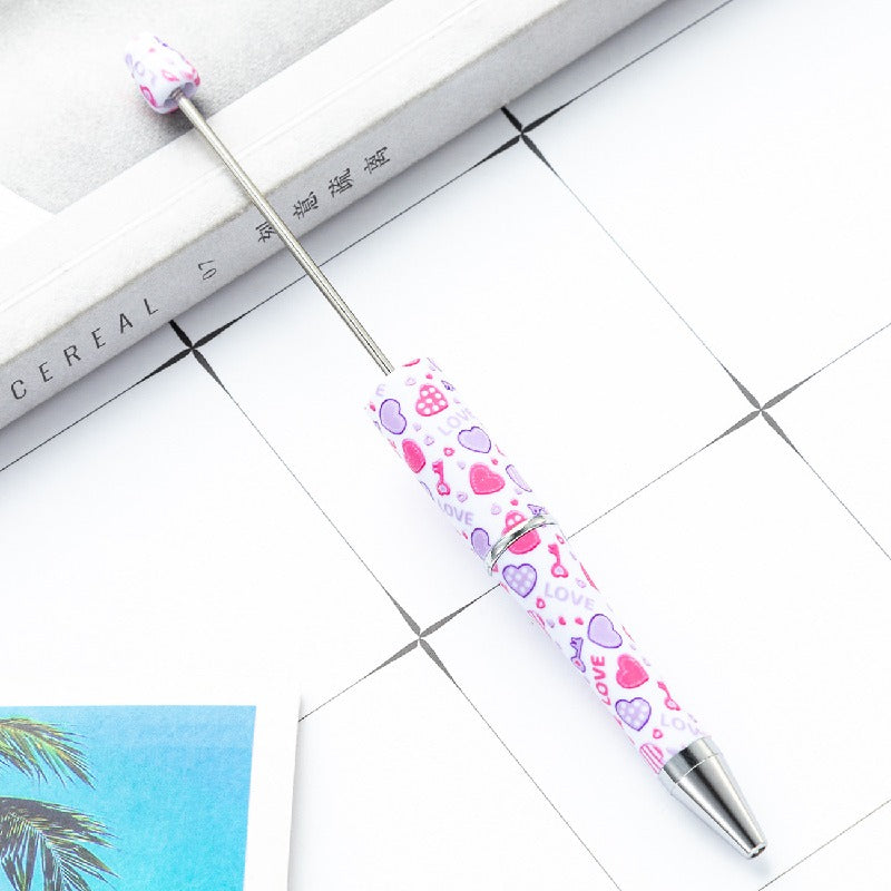 Valentine's Day Heart Print Beadable Ballpoint Pens 14.4cm DIY 8