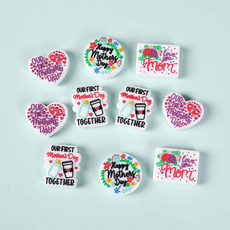 Silicone Focal Beads Mothers Day Floral Text Designs 4