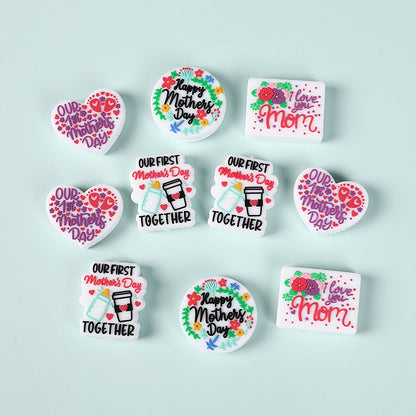 Silicone Focal Beads Mothers Day Floral Text Designs 4