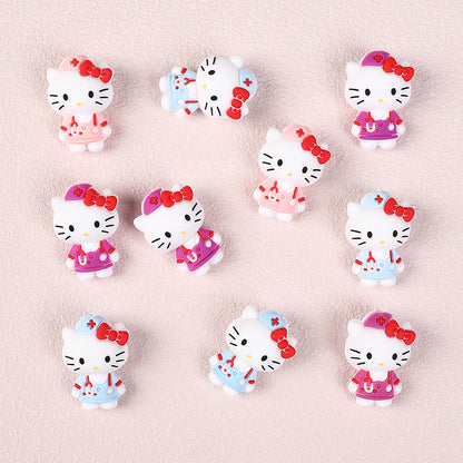 20Pcs Silicone 3D Focal Beads White Cat Wearing Nurse Hat with Stethoscope 2