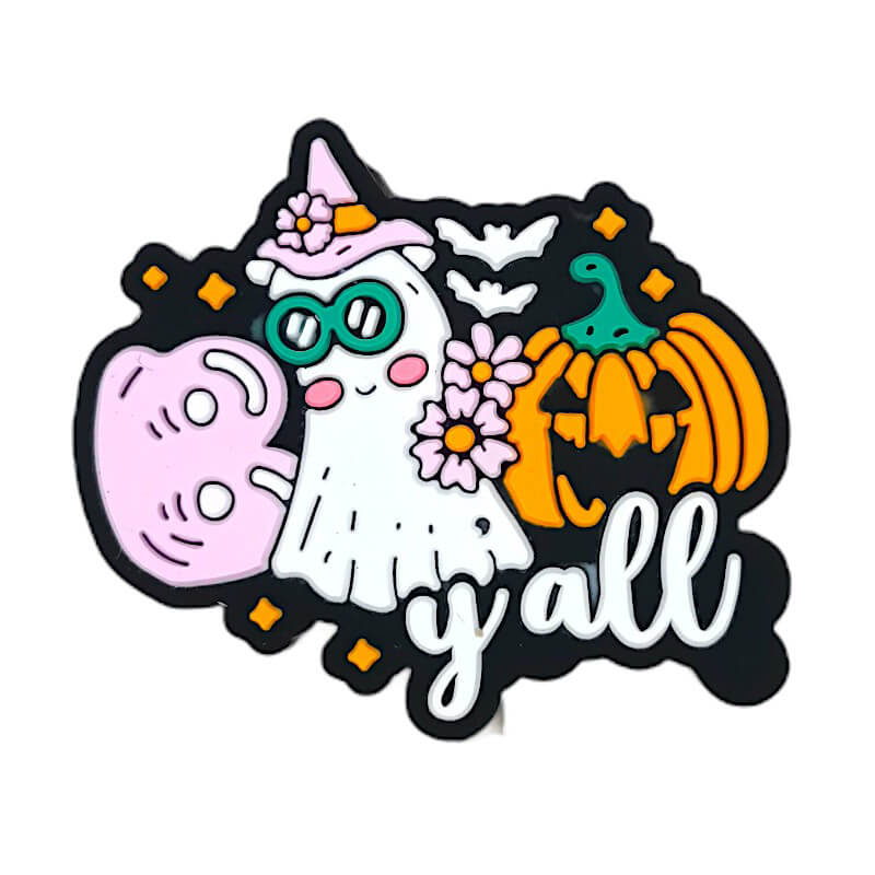 Silicone Focal Beads Pumpkin Ghost With Flowers and Glasses