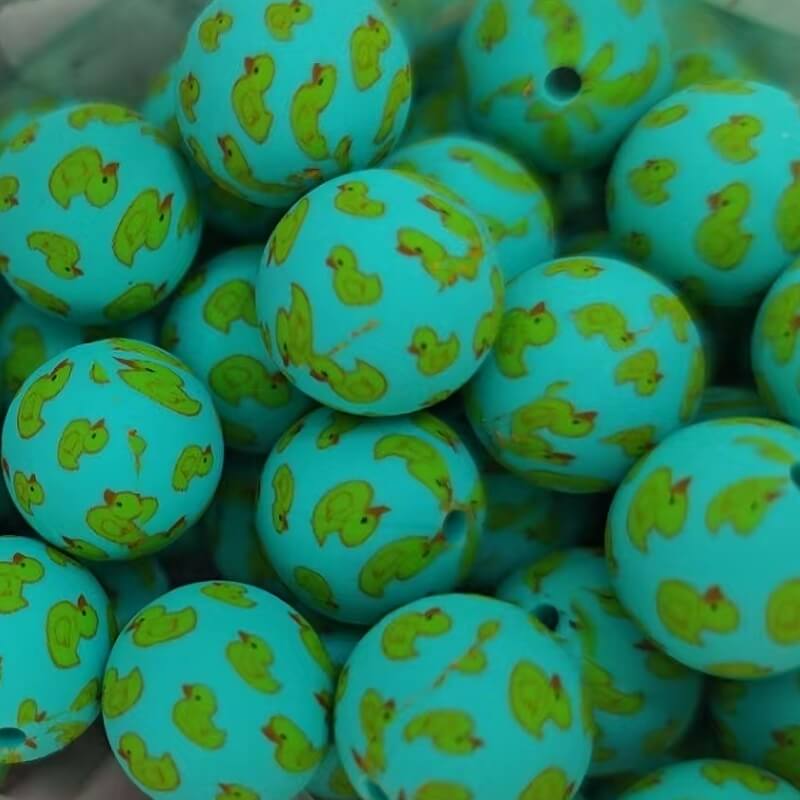 50pcs 15mm Cute Duck Print Silicone Beads Multi Base Design 6