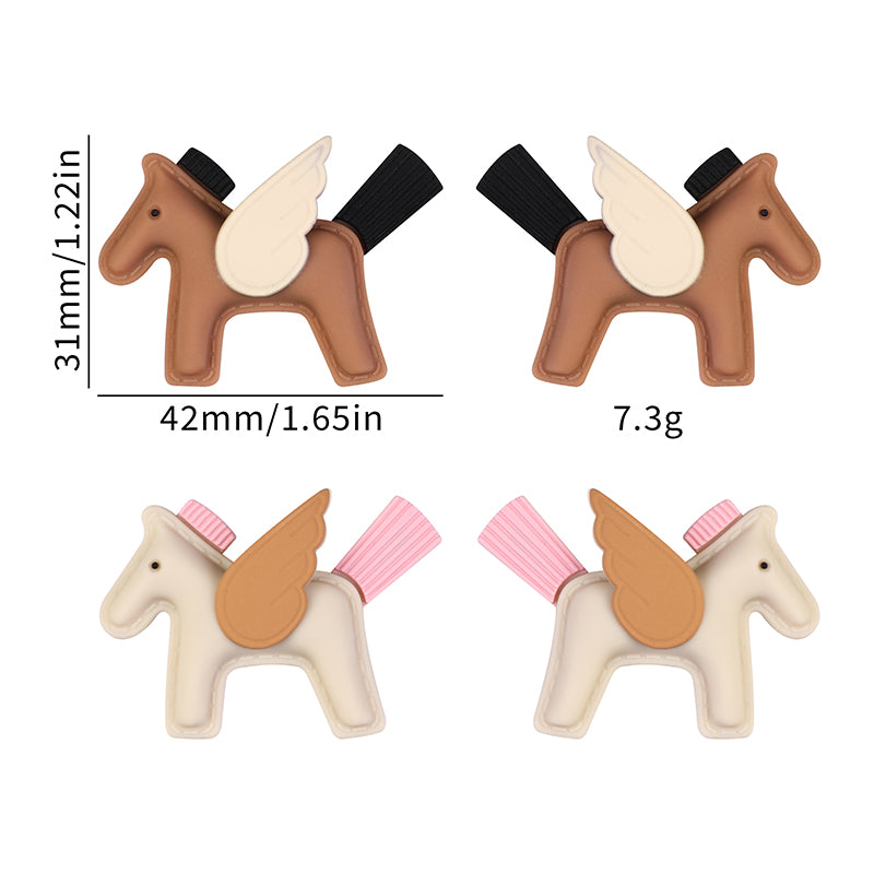 20Pcs Silicone 3D Focal Beads Flying Horse Brown Yellow Wings Tail 7