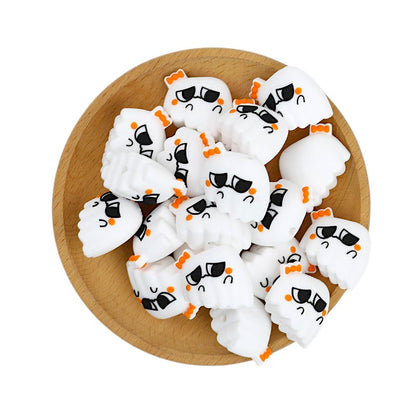 20Pcs Silicone 3D Focal Beads Halloween Sad Big Eyes Ghost With Bow 3