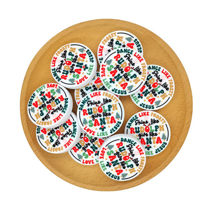 Silicone Focal Beads Rudolph Santa Holiday Printed Text Design 2