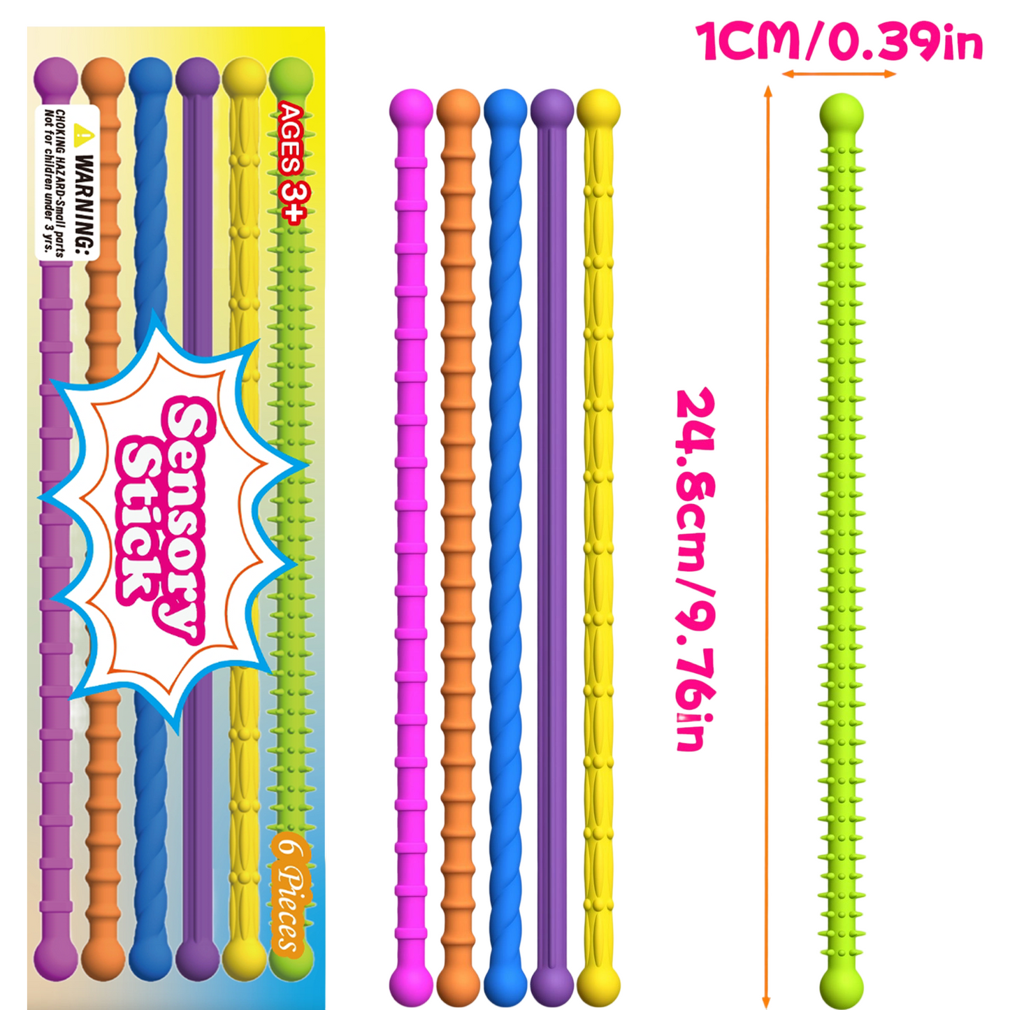 Silicone Textured Sensory Fidget Sticks 25cm 12 Pieces 2 Sets